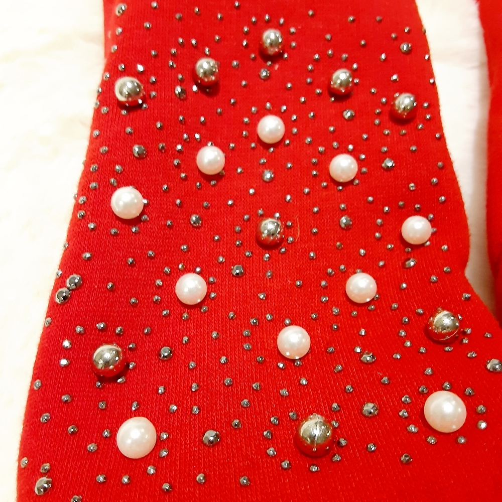 Red Pearl & Rhinestones Gloves - Picture 5 of 5